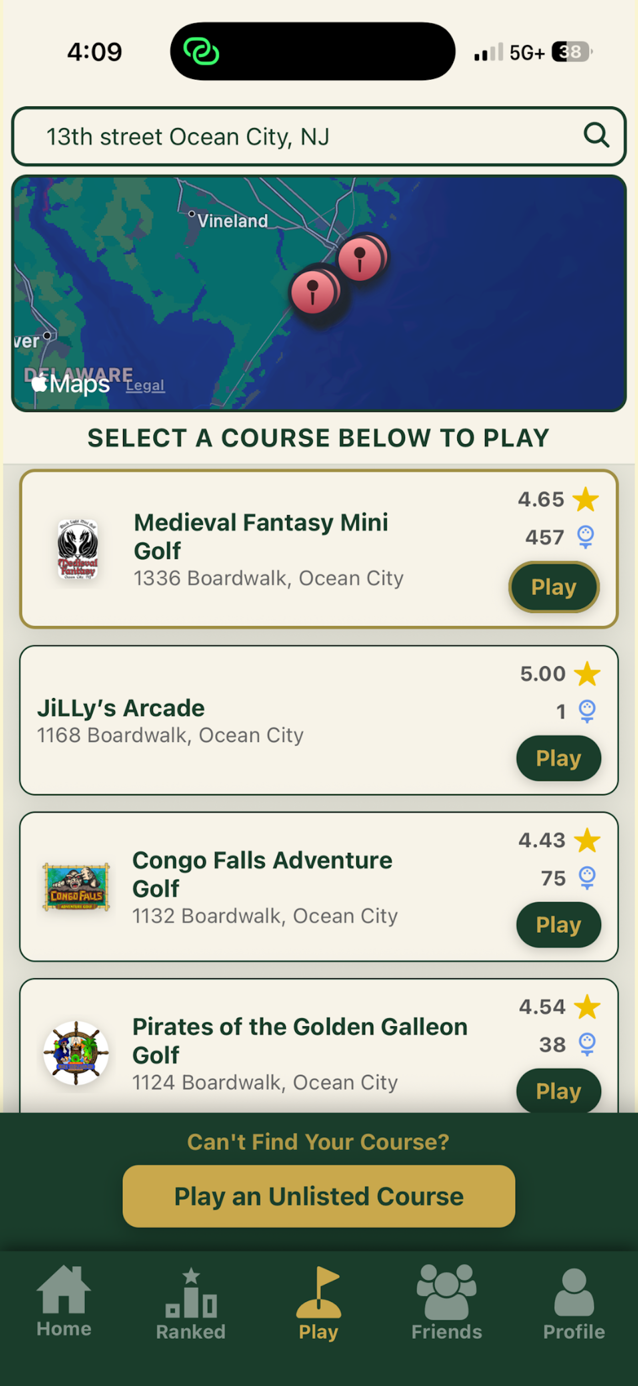 TallyHo Golf leaderboard screen